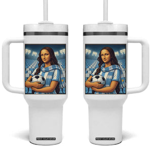 Funny Argentina Soccer Mona Lisa Tumbler With Handle Football Fan Pride Graphic