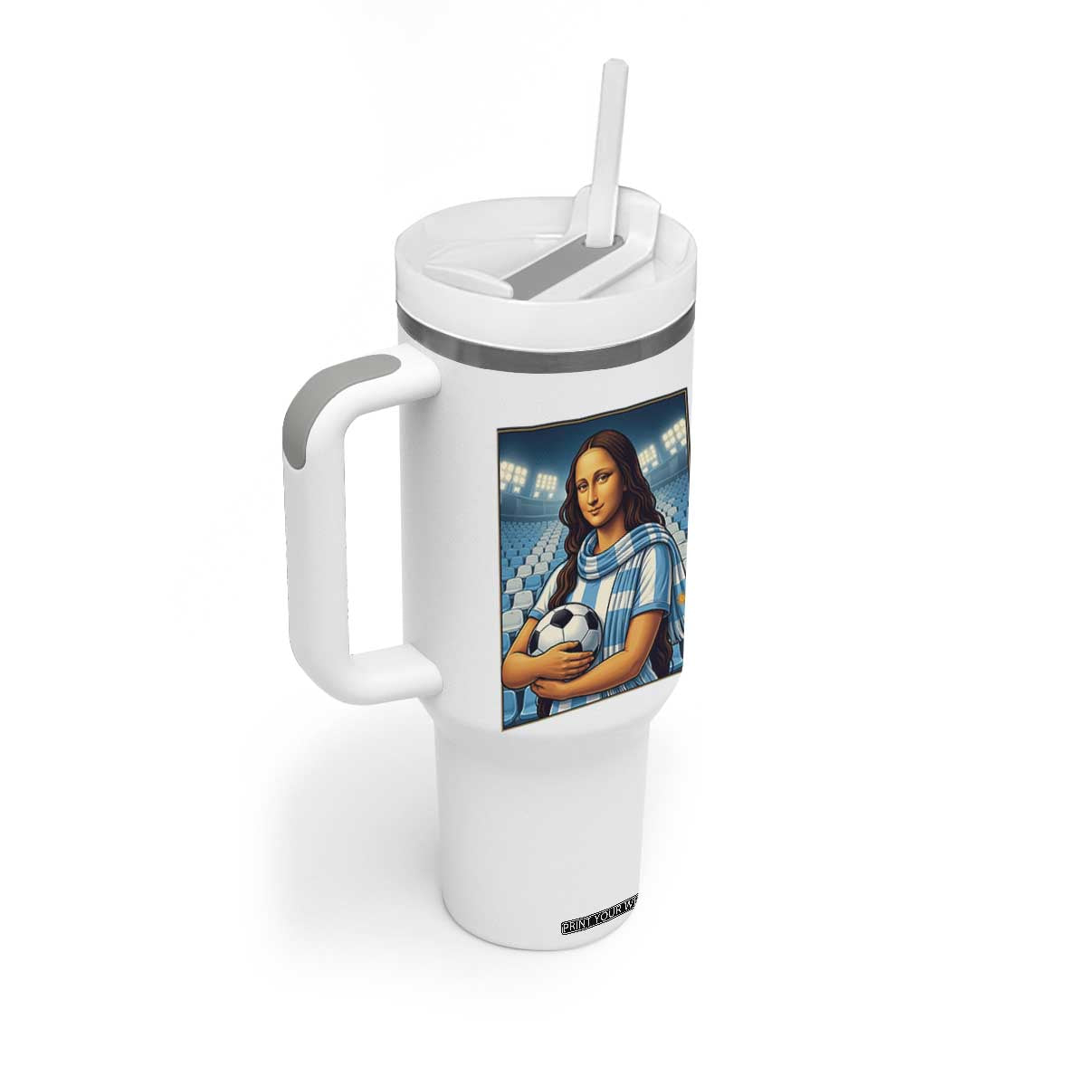 Funny Argentina Soccer Mona Lisa Tumbler With Handle Football Fan Pride Graphic