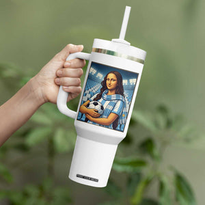 Funny Argentina Soccer Mona Lisa Tumbler With Handle Football Fan Pride Graphic