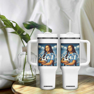 Funny Argentina Soccer Mona Lisa Tumbler With Handle Football Fan Pride Graphic