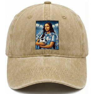 Funny Argentina Soccer Mona Lisa Washed Cotton Baseball Cap Football Fan Pride Graphic