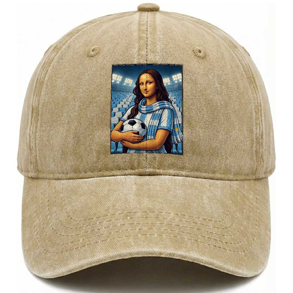 Funny Argentina Soccer Mona Lisa Washed Cotton Baseball Cap Football Fan Pride Graphic TS12 Print Your Wear