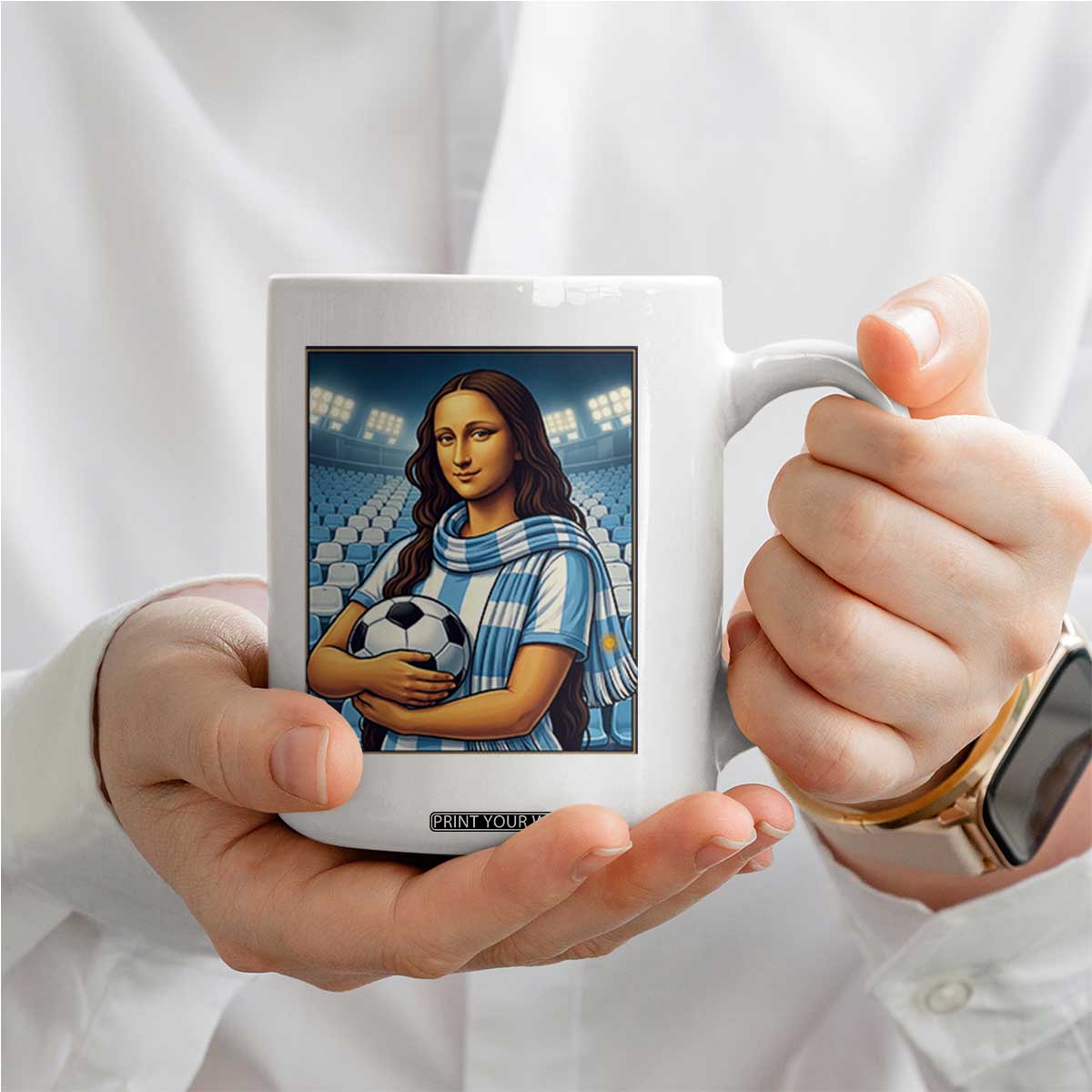 Funny Argentina Soccer Mona Lisa Coffee Mug Football Fan Pride Graphic