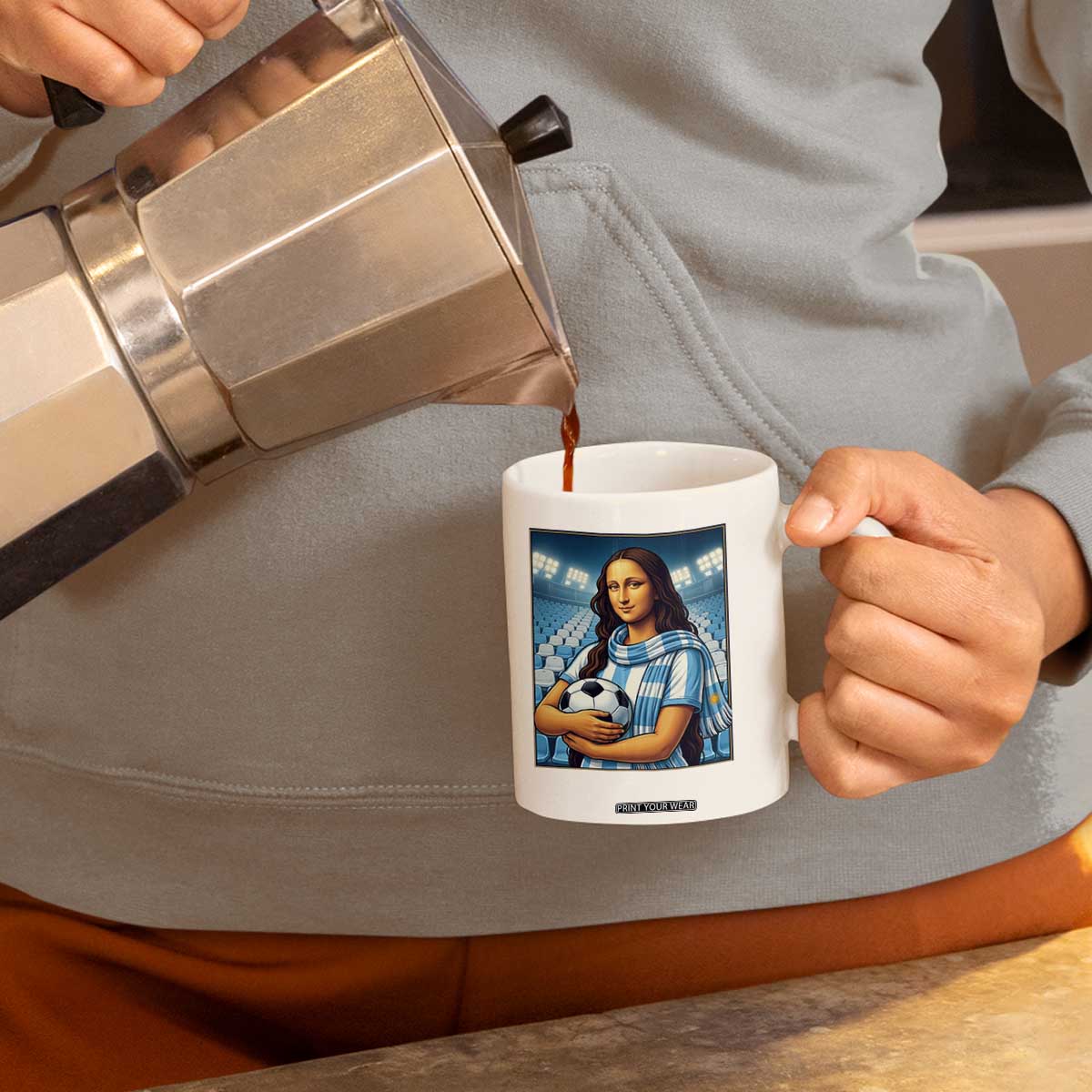 Funny Argentina Soccer Mona Lisa Coffee Mug Football Fan Pride Graphic