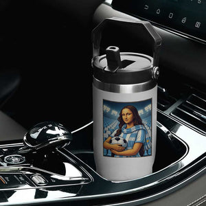 Funny Argentina Soccer Mona Lisa Flip Straw Tumbler Football Fan Pride Graphic