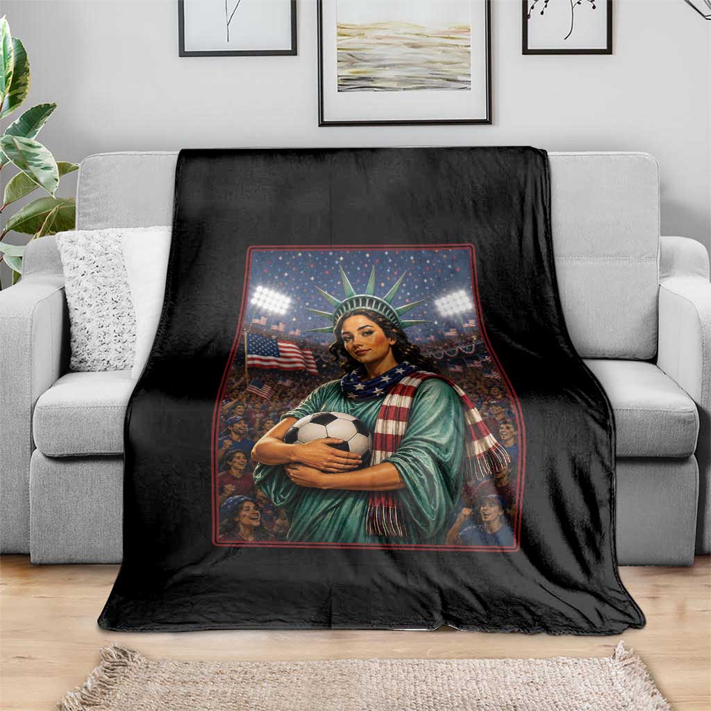 Funny Statue Of Liberty Soccer Gift Throw Blanket USA Football Pride