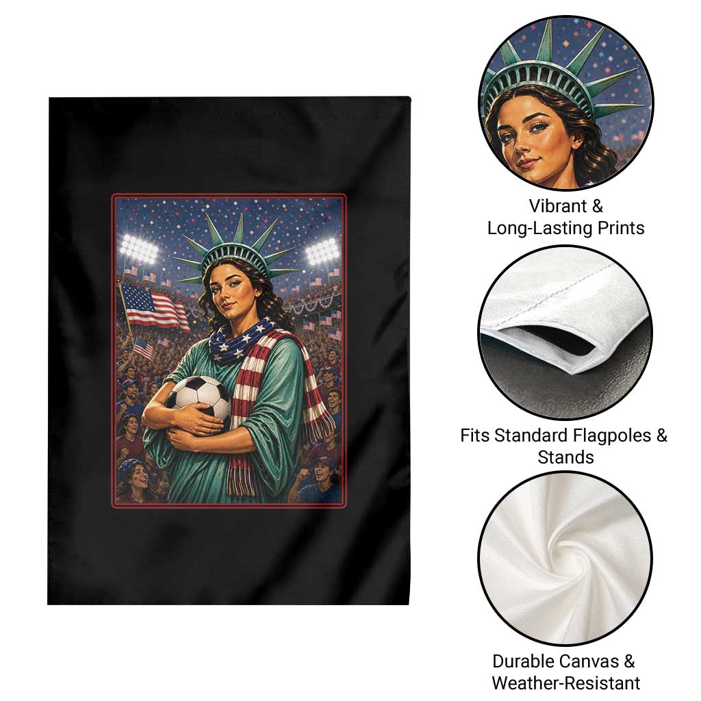 Funny Statue Of Liberty Soccer Gift Garden Flag USA Football Pride