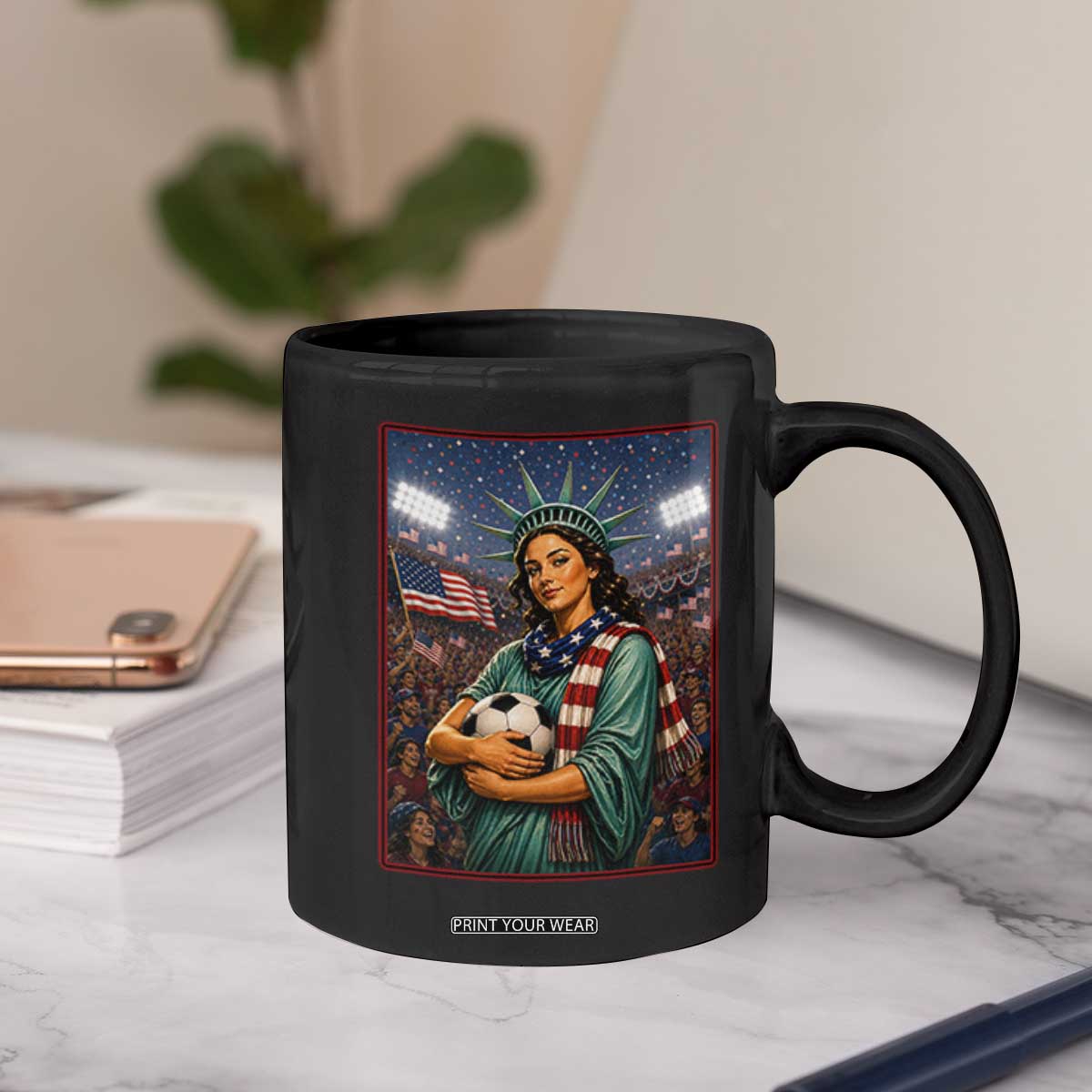 Funny Statue Of Liberty Soccer Gift Coffee Mug USA Football Pride