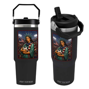 Funny Statue Of Liberty Soccer Gift Flip Straw Tumbler USA Football Pride