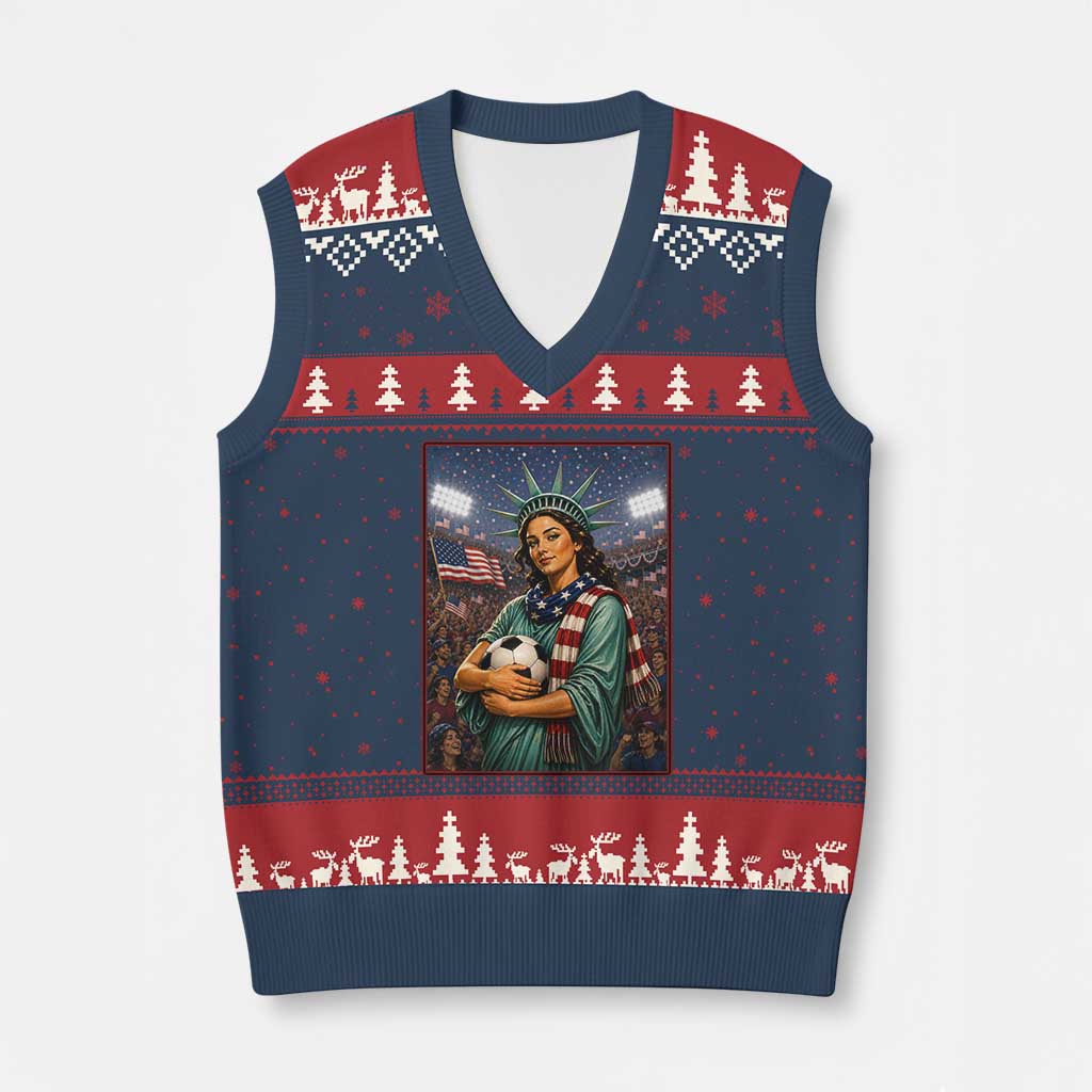 Funny Statue Of Liberty Soccer Gift V-Neck Knit Sweater Vest USA Football Pride TS12 Navy Red Print Your Wear