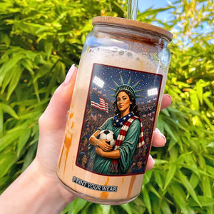 Funny Statue Of Liberty Soccer Gift Glass Can USA Football Pride