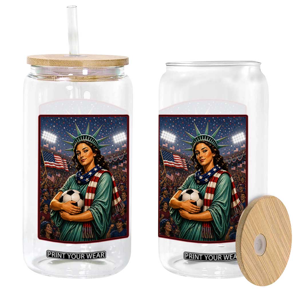 Funny Statue Of Liberty Soccer Gift Glass Can USA Football Pride