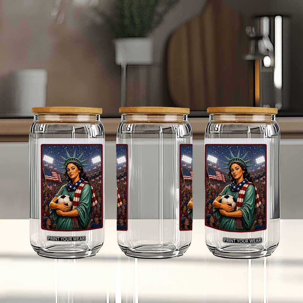 Funny Statue Of Liberty Soccer Gift Glass Can USA Football Pride