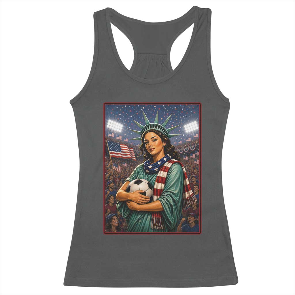 Funny Statue Of Liberty Soccer Gift Racerback Tank Top USA Football Pride