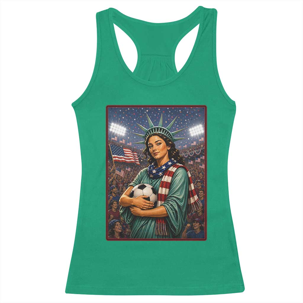 Funny Statue Of Liberty Soccer Gift Racerback Tank Top USA Football Pride