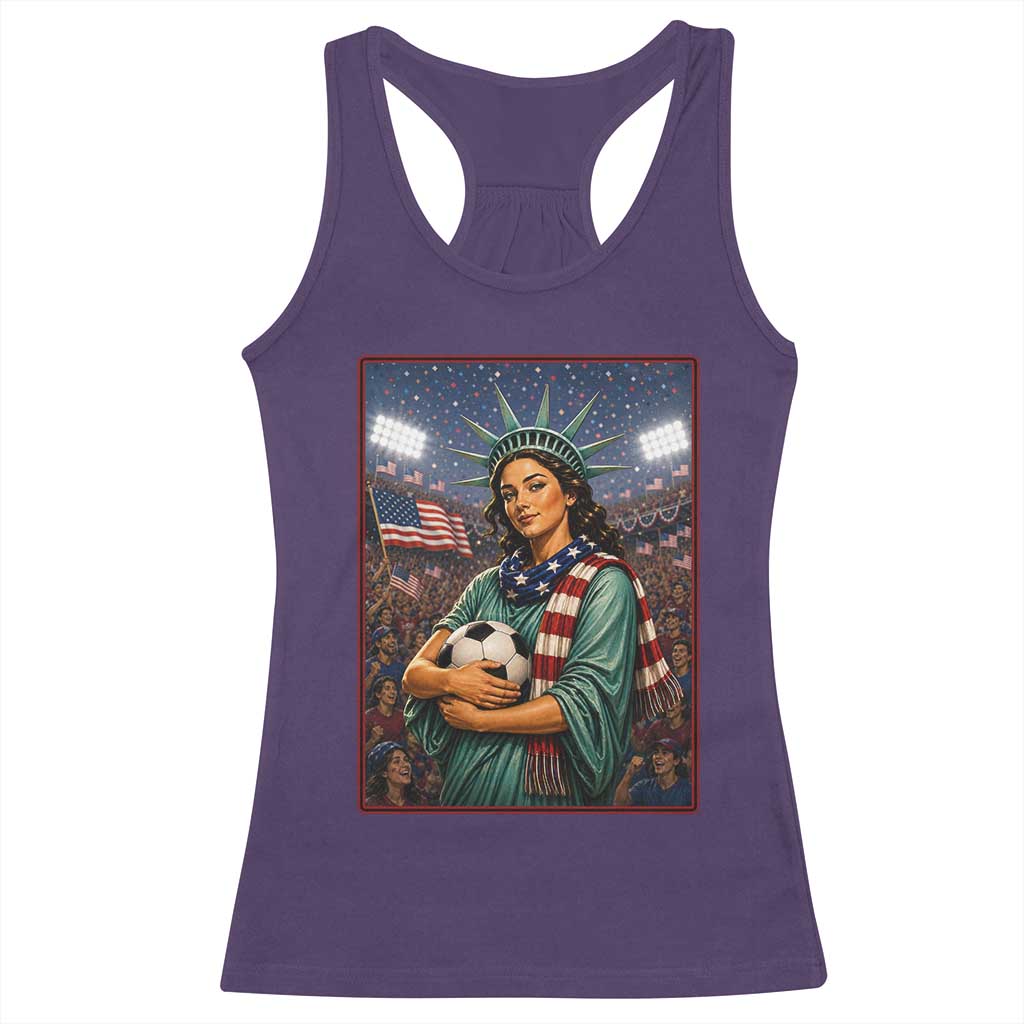 Funny Statue Of Liberty Soccer Gift Racerback Tank Top USA Football Pride