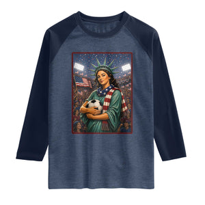 Funny Statue Of Liberty Soccer Gift Raglan Shirt USA Football Pride