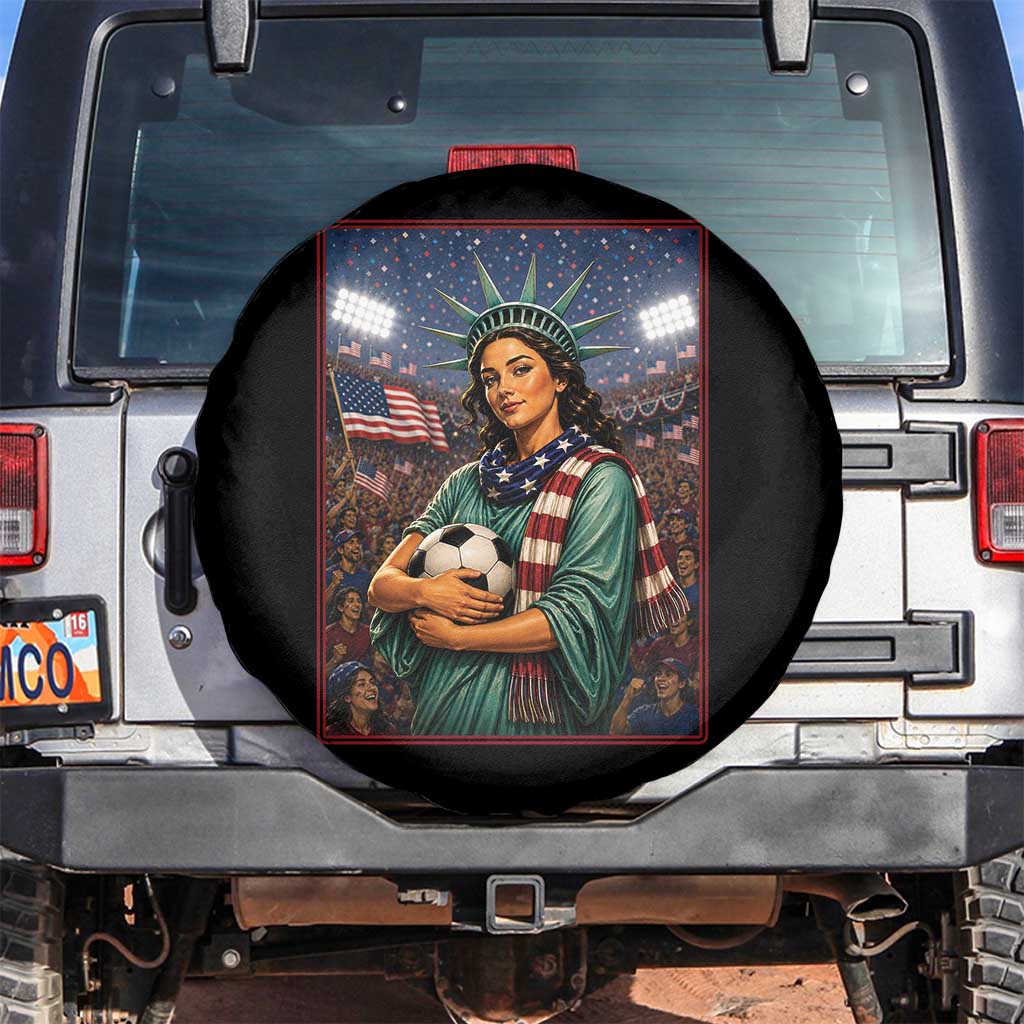 Funny Statue Of Liberty Soccer Gift Spare Tire Cover USA Football Pride TS12 No hole Black Print Your Wear