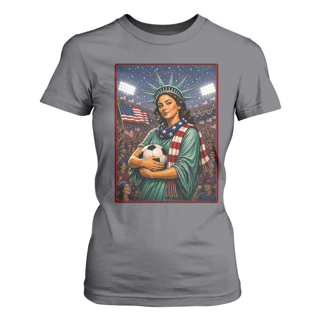 Funny Statue Of Liberty Soccer Gift T Shirt For Women USA Football Pride
