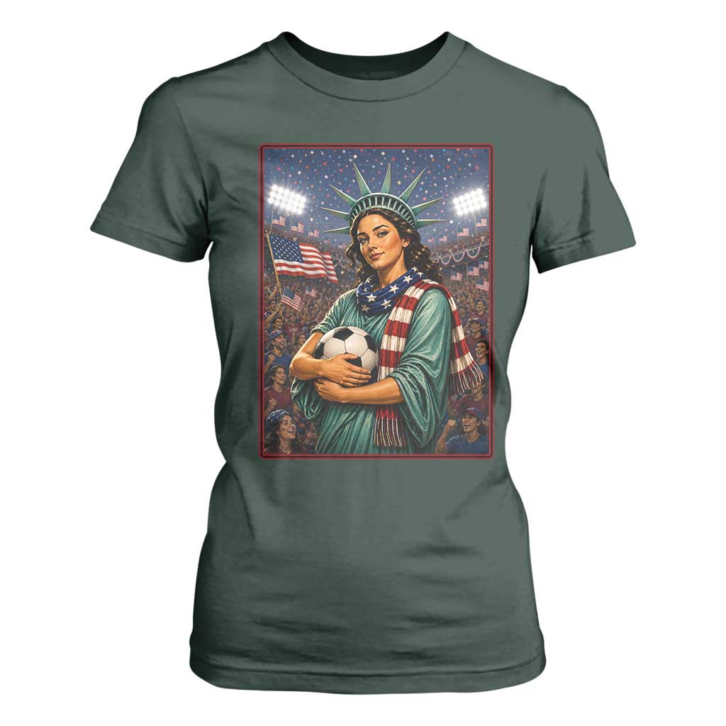 Funny Statue Of Liberty Soccer Gift T Shirt For Women USA Football Pride