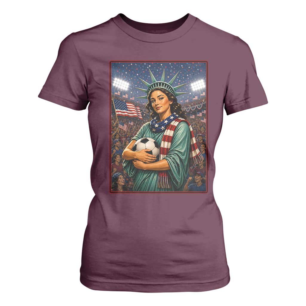 Funny Statue Of Liberty Soccer Gift T Shirt For Women USA Football Pride