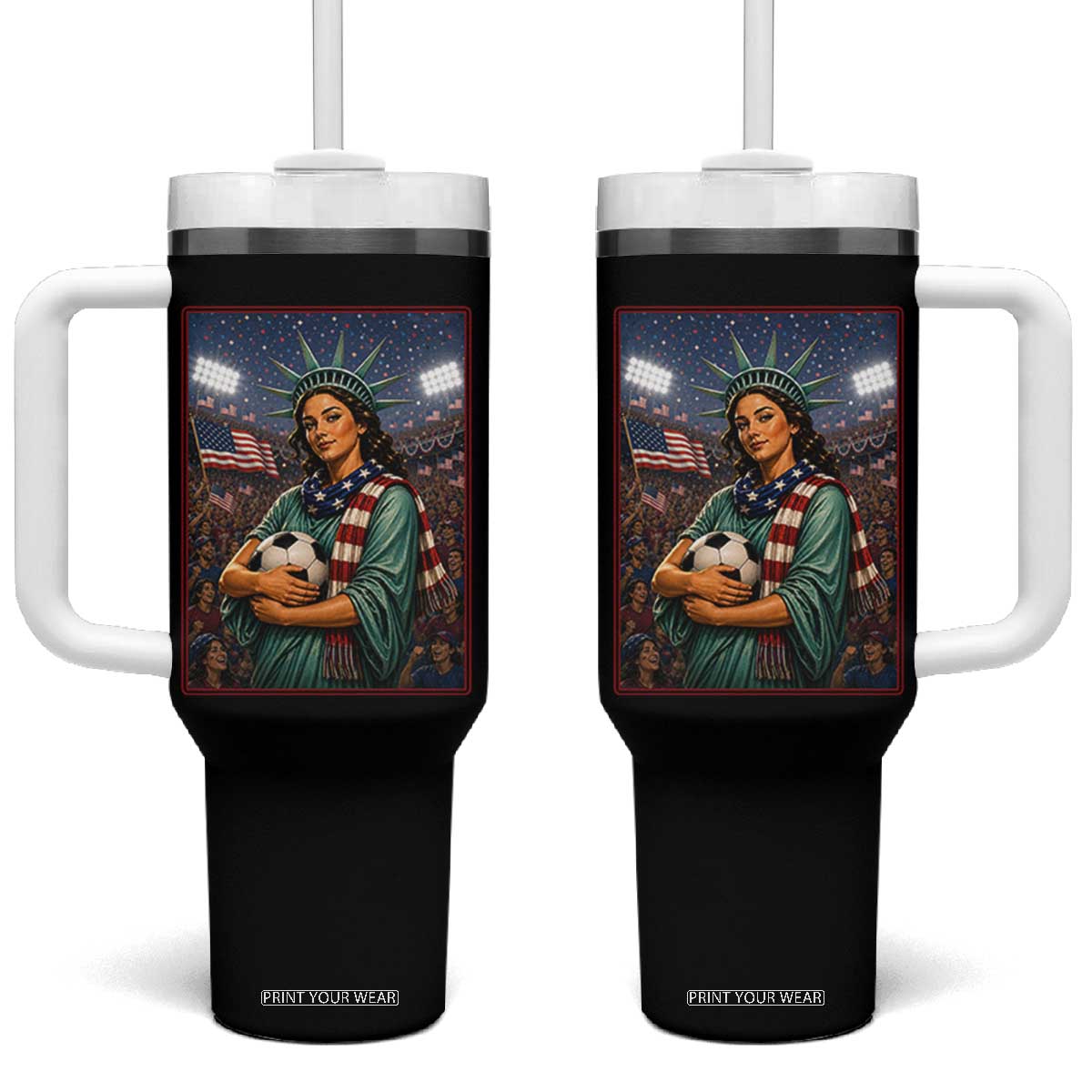 Funny Statue Of Liberty Soccer Gift Tumbler With Handle USA Football Pride
