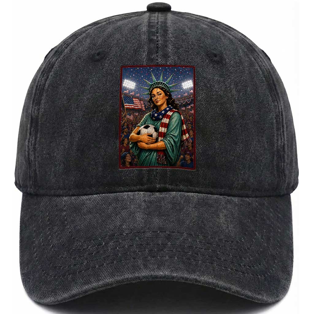 Funny Statue Of Liberty Soccer Gift Washed Cotton Baseball Cap USA Football Pride