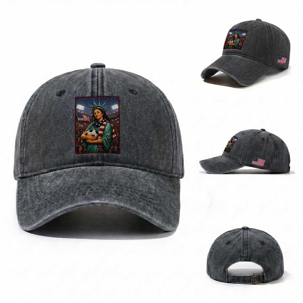 Funny Statue Of Liberty Soccer Gift Washed Cotton Baseball Cap USA Football Pride