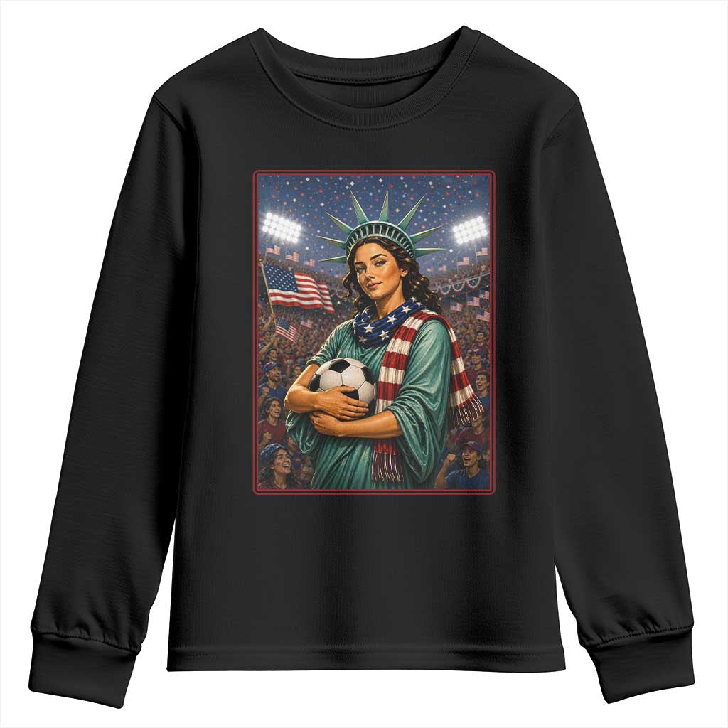 Funny Statue Of Liberty Soccer Gift Youth Sweatshirt USA Football Pride TS12 Black Print Your Wear