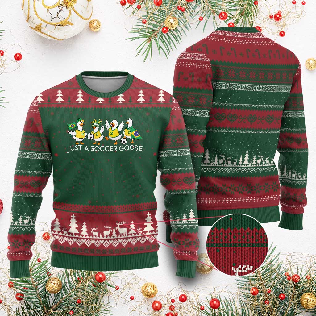 Funny Just A Soccer Goose Ugly Christmas Sweater Brazil Football Fan
