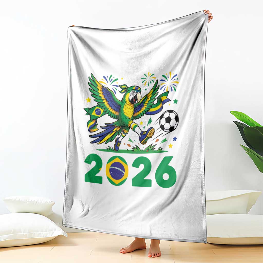 Funny Brazil Soccer Macaw Throw Blanket 2026 Football Fan Graphic