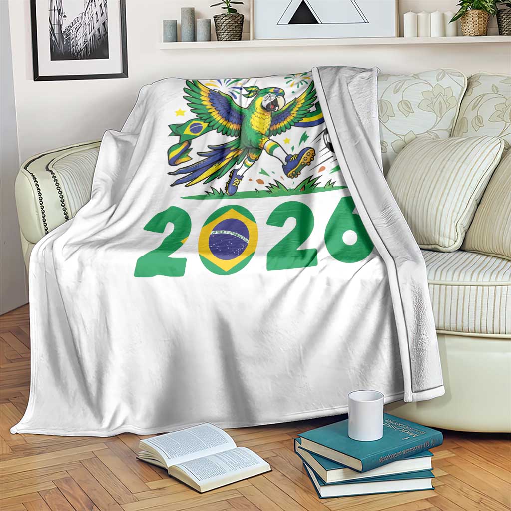 Funny Brazil Soccer Macaw Throw Blanket 2026 Football Fan Graphic