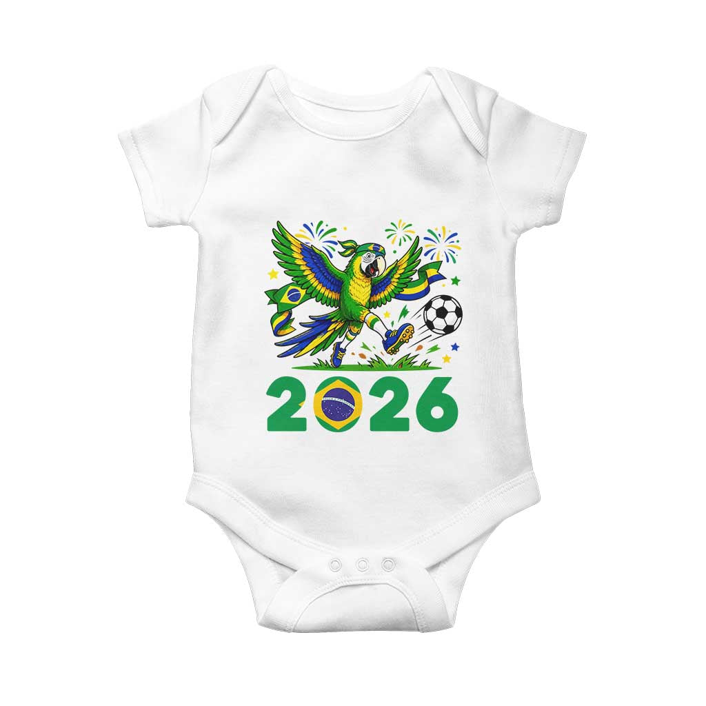 Funny Brazil Soccer Macaw Baby Onesie 2026 Football Fan Graphic TS12 White Print Your Wear