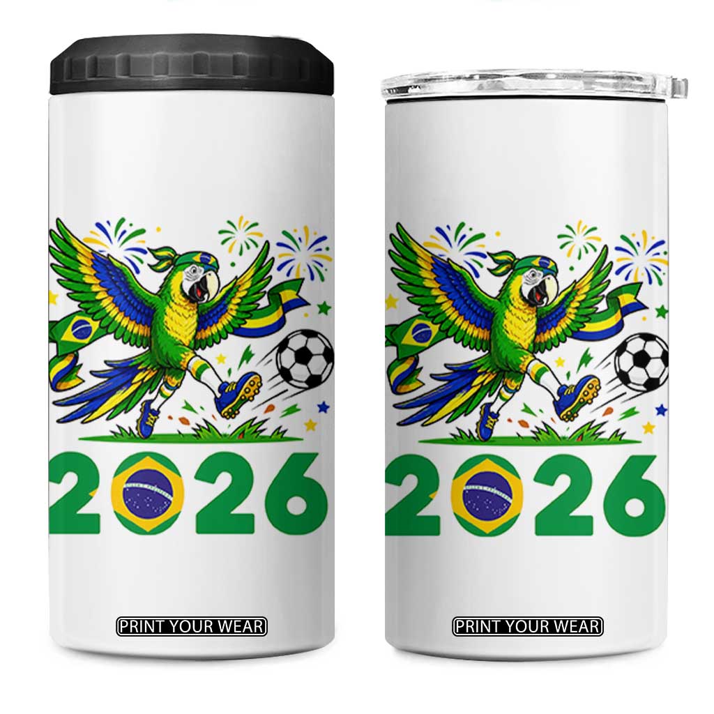 Funny Brazil Soccer Macaw 4 in 1 Can Cooler Tumbler 2026 Football Fan Graphic