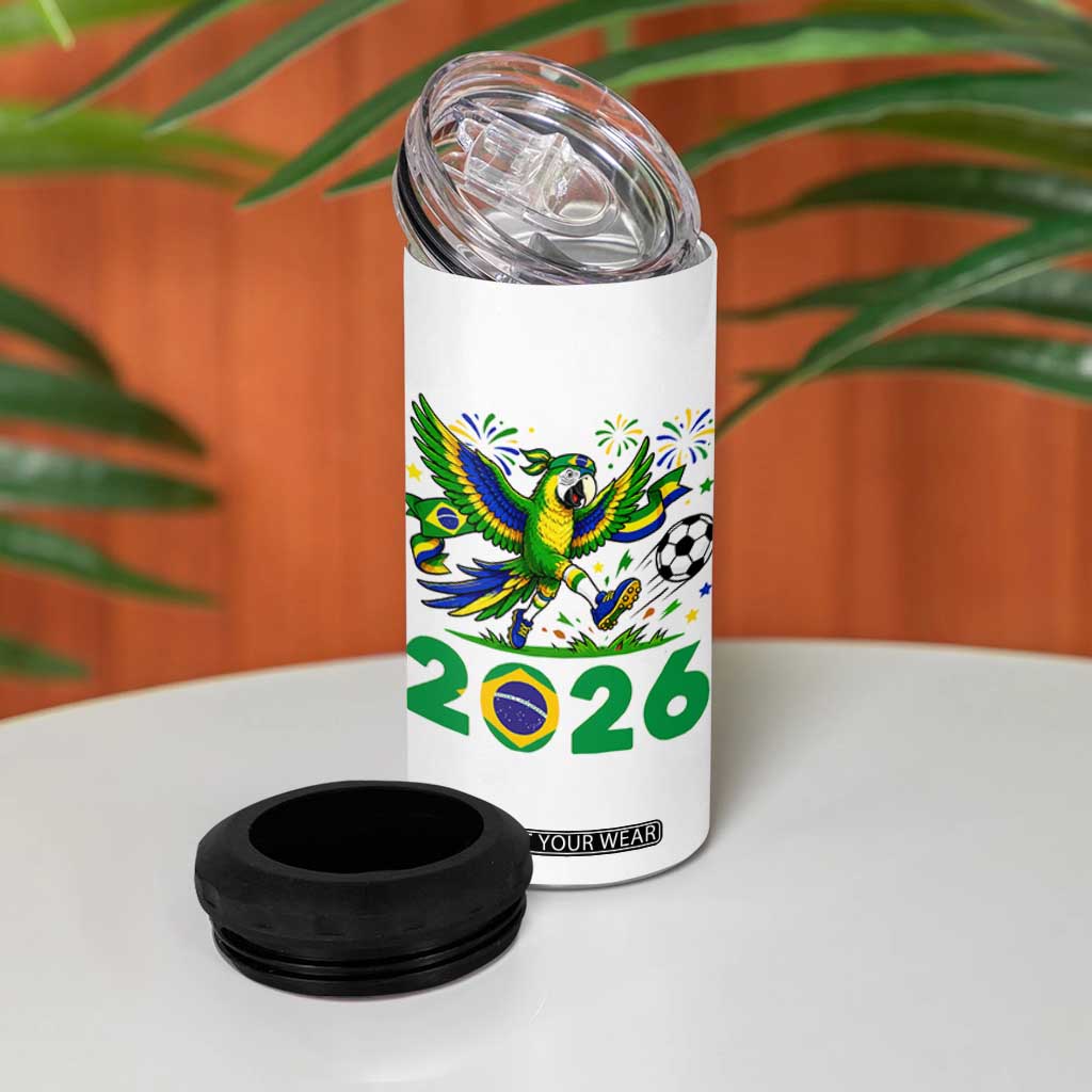 Funny Brazil Soccer Macaw 4 in 1 Can Cooler Tumbler 2026 Football Fan Graphic