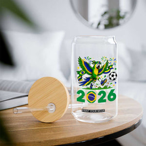 Funny Brazil Soccer Macaw Glass Can 2026 Football Fan Graphic