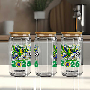 Funny Brazil Soccer Macaw Glass Can 2026 Football Fan Graphic