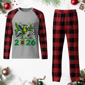 Funny Brazil Soccer Macaw Plaid Pajama Set 2026 Football Fan Graphic