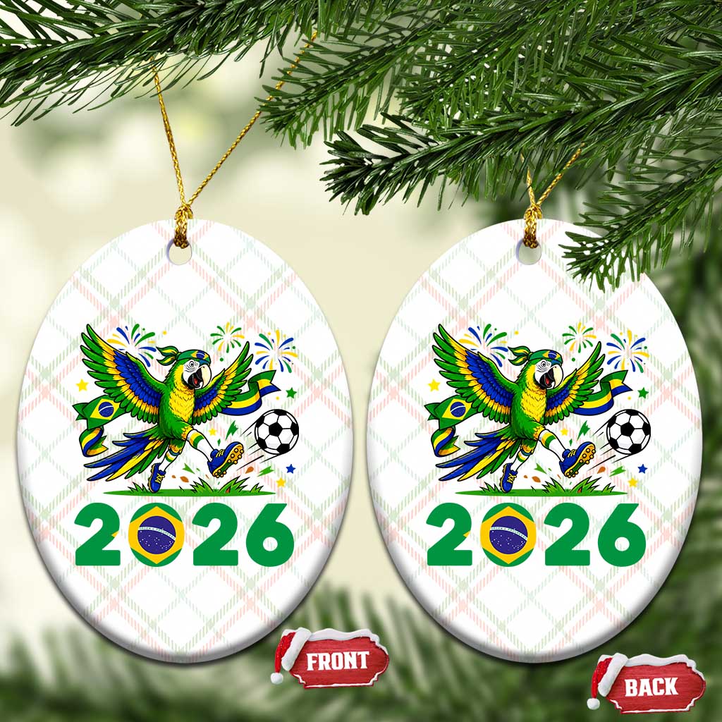 Funny Brazil Soccer Macaw Ceramic Ornament 2026 Football Fan Graphic