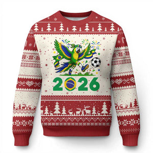 Funny Brazil Soccer Macaw Ugly Christmas Sweater 2026 Football Fan Graphic