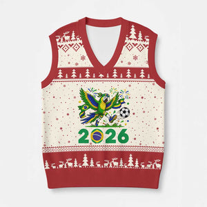 Funny Brazil Soccer Macaw V-Neck Knit Sweater Vest 2026 Football Fan Graphic