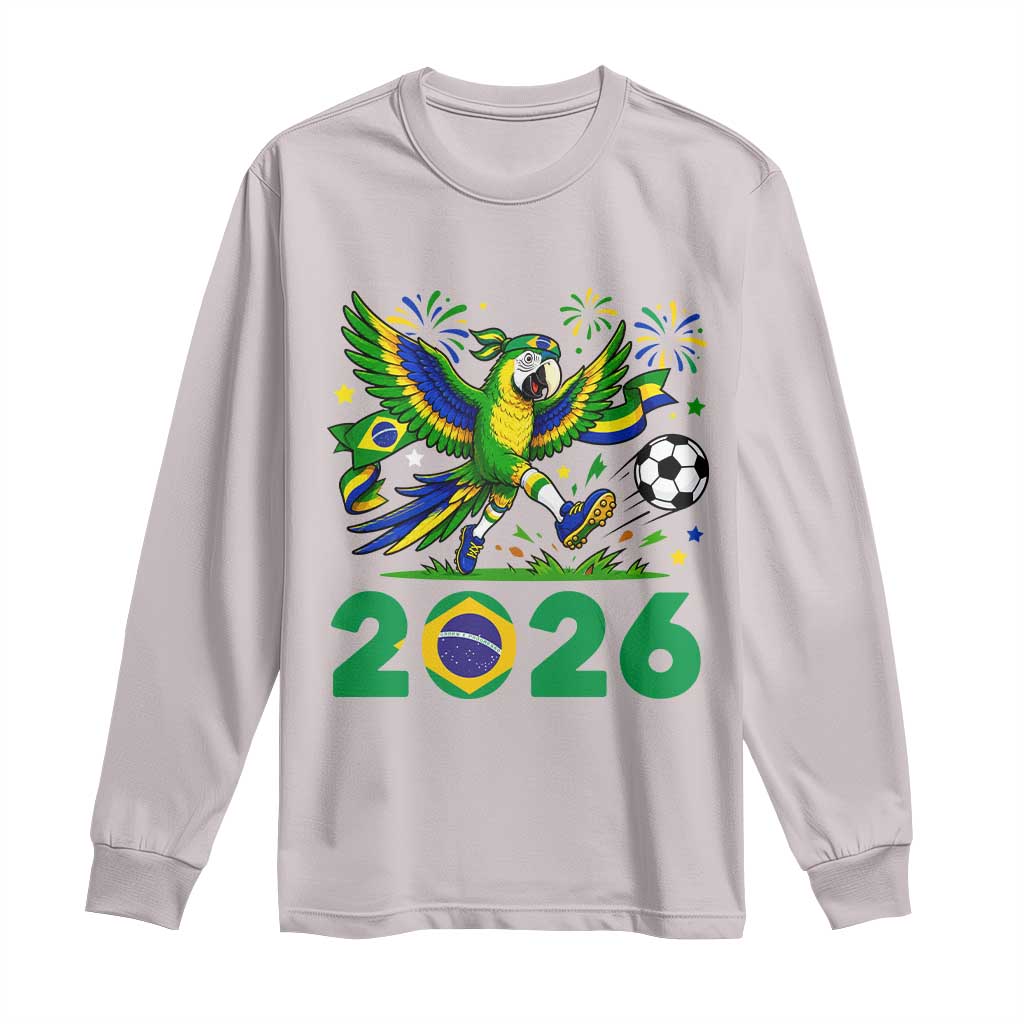 Funny Brazil Soccer Macaw Long Sleeve Shirt 2026 Football Fan Graphic