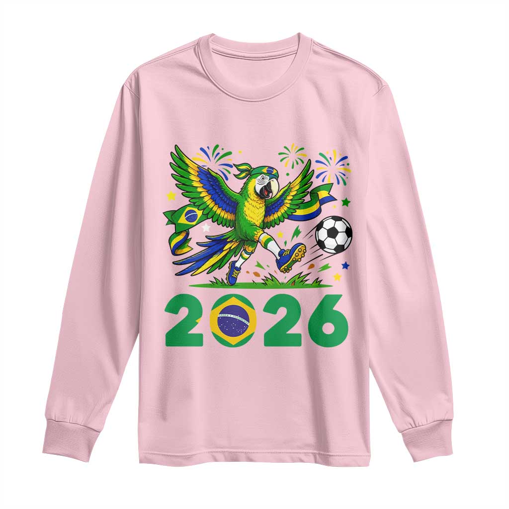 Funny Brazil Soccer Macaw Long Sleeve Shirt 2026 Football Fan Graphic