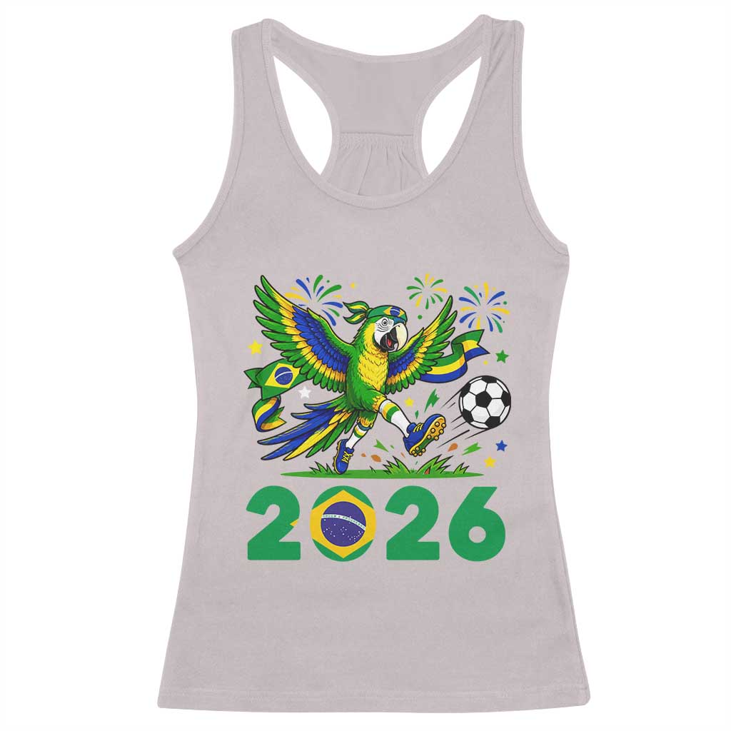 Funny Brazil Soccer Macaw Racerback Tank Top 2026 Football Fan Graphic
