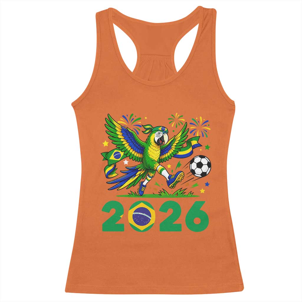 Funny Brazil Soccer Macaw Racerback Tank Top 2026 Football Fan Graphic