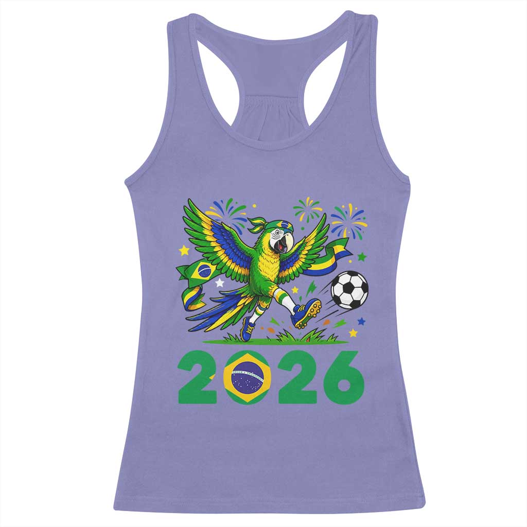 Funny Brazil Soccer Macaw Racerback Tank Top 2026 Football Fan Graphic