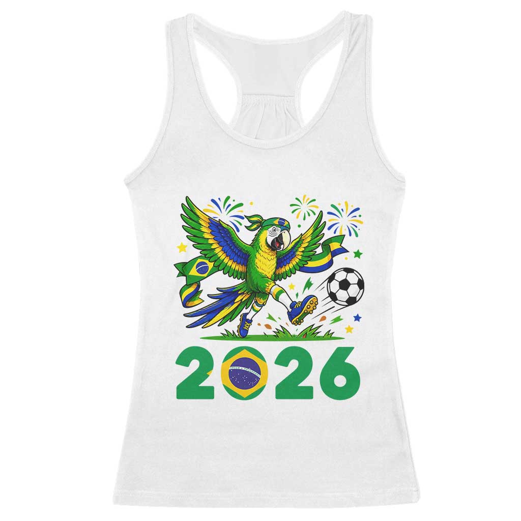 Funny Brazil Soccer Macaw Racerback Tank Top 2026 Football Fan Graphic
