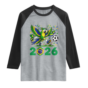 Funny Brazil Soccer Macaw Raglan Shirt 2026 Football Fan Graphic