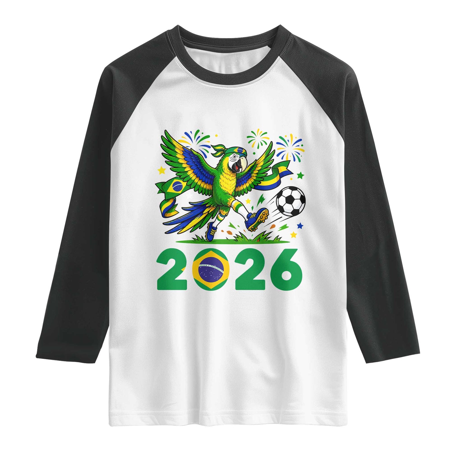 Funny Brazil Soccer Macaw Raglan Shirt 2026 Football Fan Graphic TS12 White Black Print Your Wear