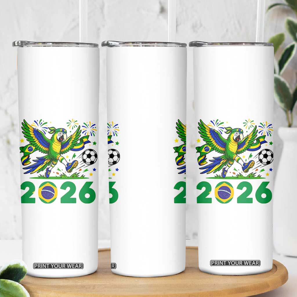 Funny Brazil Soccer Macaw Skinny Tumbler 2026 Football Fan Graphic